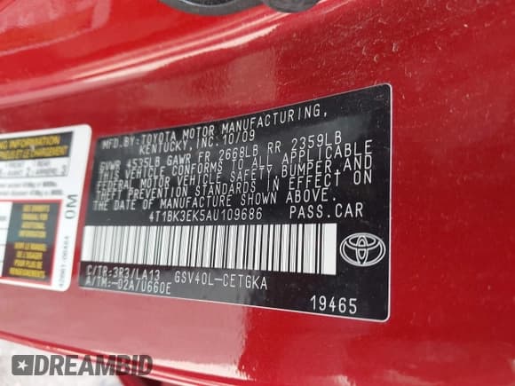 ✅ 2010 Toyota Camry LE • VIN: 4T1BK3EK5AU109686 • Lot: 43049630. Wystawiony na IAAI z przebiegiem 182 496 mil. Bezpłatny archiwum sprzedaży aukcyjnych z USA i szczegółowy raport historii pojazdu na DreamBid. Zdjęcie 9.