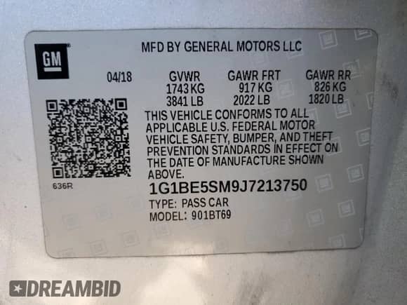 ✅ 2018 Chevrolet Cruze LT • VIN: 1G1BE5SM9J7213750 • Лот: 84999525. Опубликован ранее на Copart с пробегом 143 186 миль. Бесплатный доступ к архиву аукционных продаж из США и подробный отчёт об истории автомобиля на DreamBid. Изображение 12.