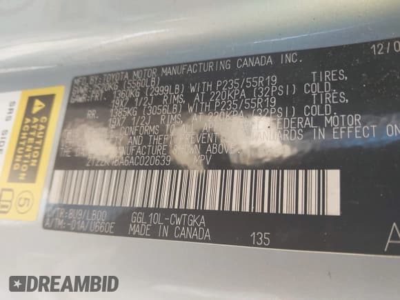 ✅ 2010 Lexus RX 350 • VIN: 2T2ZK1BA6AC020639 • Lot: 43800802. Listed on IAAI with 212,516 mi. Free auction sales archive from the USA and detailed vehicle history report at DreamBid. Image 9.