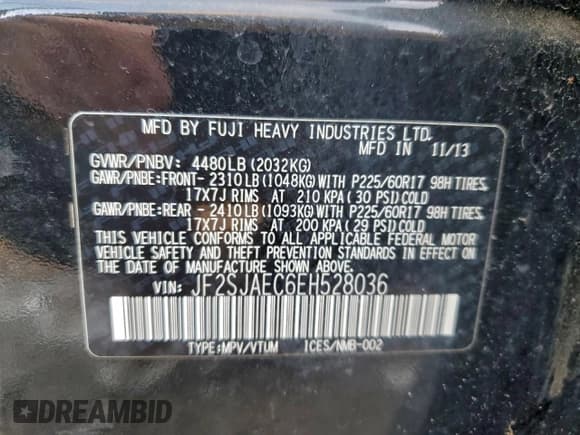 ✅ 2014 Subaru Forester Premium • VIN: JF2SJAEC6EH528036 • Lot: 95978955. Wystawiony na Copart z przebiegiem 106 920 mil. Bezpłatny archiwum sprzedaży aukcyjnych z USA i szczegółowy raport historii pojazdu na DreamBid. Zdjęcie 14.