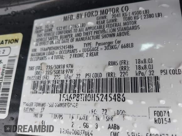 ✅ 2017 Ford Mustang EcoBoost • VIN: 1FA6P8TH0H5245486 • Lot: 43504914. Listed on IAAI with 126,016 mi. Free auction sales archive from the USA and detailed vehicle history report at DreamBid. Image 9.