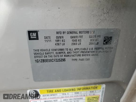 ✅ 2012 Chevrolet Malibu 1LS • VIN: 1G1ZB5E06CF225296 • Lot: 66740524. Listed on Copart with 228,223 mi. Free auction sales archive from the USA and detailed vehicle history report at DreamBid. Image 12.