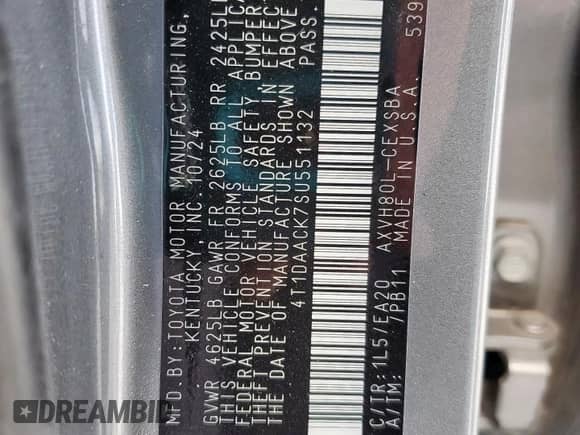 2025 Toyota Camry SE with VIN 4T1DAACK7SU551132, listed as a Copart auction lot 81934675 with 9,997 mi miles and Salvage title. Bid and sale history available at DreamBid. Image 12.