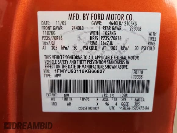 ✅ 2006 Ford Escape XLT • VIN: 1FMYU93116KB66827 • Лот: 92729945. Опубликован ранее на Copart с пробегом 198 846 миль. Бесплатный доступ к архиву аукционных продаж из США и подробный отчёт об истории автомобиля на DreamBid. Изображение 13.