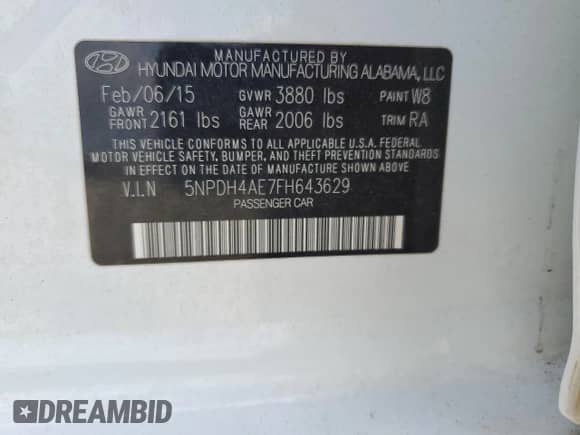 2015 Hyundai Elantra SE with VIN 5NPDH4AE7FH643629, listed as a Copart auction lot 71533795 with 89,776 mi miles and Salvage title. Bid and sale history available at DreamBid. Image 12.