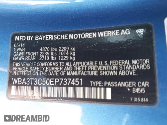 ✅ 2014 BMW 4 Series 435i • VIN: WBA3T3C50EP737451 • Лот: 41709454. Опубликован ранее на IAAI с пробегом 146 804 миль. Бесплатный доступ к архиву аукционных продаж из США и подробный отчёт об истории автомобиля на DreamBid. Изображение 9.