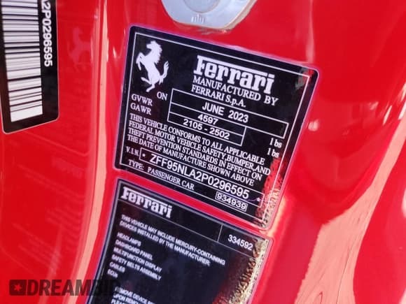 ✅ 2023 Ferrari SF90 • VIN: ZFF95NLA2P0296595 • Lot: 91873555. Wystawiony na Copart z przebiegiem 711 mil. Bezpłatny archiwum sprzedaży aukcyjnych z USA i szczegółowy raport historii pojazdu na DreamBid. Zdjęcie 12.