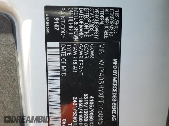 ✅ 2023 Mercedes-Benz Sprinter Cargo • VIN: W1Y40BHYXPT146045 • Лот: 65783765. Опубликован ранее на Copart с пробегом 50 460 миль. Бесплатный доступ к архиву аукционных продаж из США и подробный отчёт об истории автомобиля на DreamBid. Изображение 13.