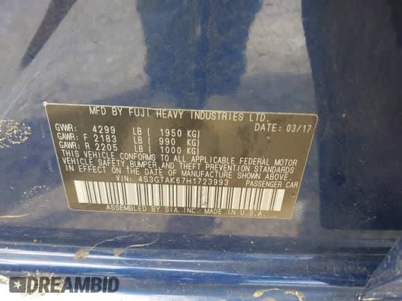 2017 Subaru Impreza Special Sports с VIN 4S3GTAK67H1723993, выставлен на аукционе IAAI как лот 42242336 с пробегом 127 697 миль миль и . История ставок и продаж доступна на DreamBid. Изображение 9.