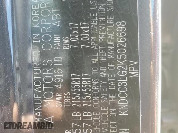 ✅ 2019 Kia Niro EX • VIN: KNDCC3LG2K5026698 • Lot: 65498665. Listed on Copart with 39,133 mi. Free auction sales archive from the USA and detailed vehicle history report at DreamBid. Image 13.