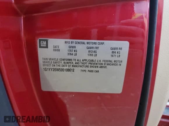 ✅ 2009 Chevrolet Corvette 3LT • VIN: 1G1YY26W595108612 • Lot: 44327295. Listed on Copart with 47,761 mi. Free auction sales archive from the USA and detailed vehicle history report at DreamBid. Image 13.