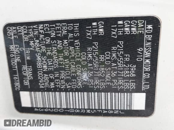 ✅ 2011 Nissan Juke SL • VIN: JN8AF5MR8BT002934 • Лот: 42237959. Опубликован ранее на IAAI с пробегом 150 738 миль. Бесплатный доступ к архиву аукционных продаж из США и подробный отчёт об истории автомобиля на DreamBid. Изображение 9.