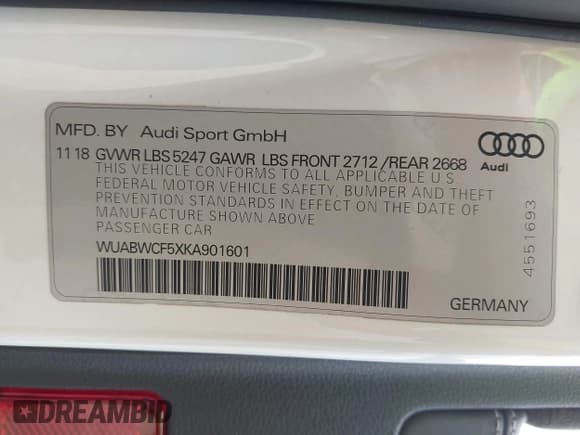 ✅ 2019 Audi RS 5 Sportback • VIN: WUABWCF5XKA901601 • Lot: 42636724. Listed on IAAI with 79,033 mi. Free auction sales archive from the USA and detailed vehicle history report at DreamBid. Image 9.