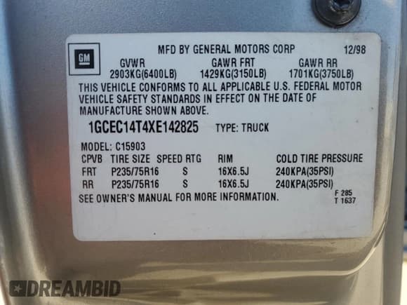 ✅ 1999 Chevrolet Silverado 1500 LS • VIN: 1GCEC14T4XE142825 • Лот: 88441855. Опубликован ранее на Copart с пробегом 215 220 миль. Бесплатный доступ к архиву аукционных продаж из США и подробный отчёт об истории автомобиля на DreamBid. Изображение 12.
