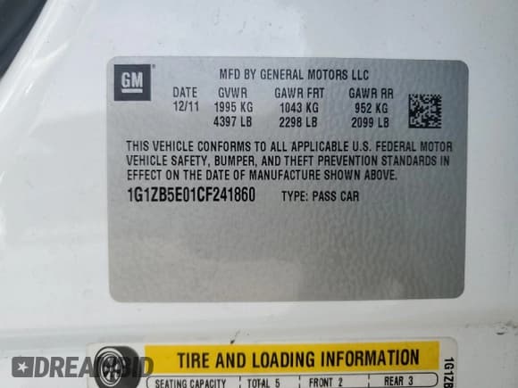 ✅ 2012 Chevrolet Malibu 1LS • VIN: 1G1ZB5E01CF241860 • Lot: 86106485. Listed on Copart with 81,758 mi. Free auction sales archive from the USA and detailed vehicle history report at DreamBid. Image 12.