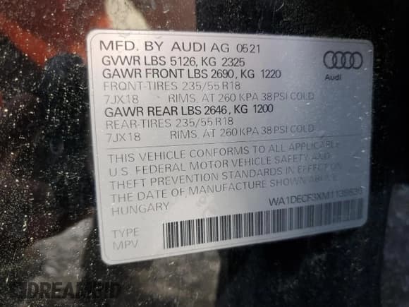 ✅ 2021 Audi Q3 S line Premium • VIN: WA1DECF3XM1139536 • Lot: 52758935. Wystawiony na Copart z przebiegiem 45 011 mil. Bezpłatny archiwum sprzedaży aukcyjnych z USA i szczegółowy raport historii pojazdu na DreamBid. Zdjęcie 13.