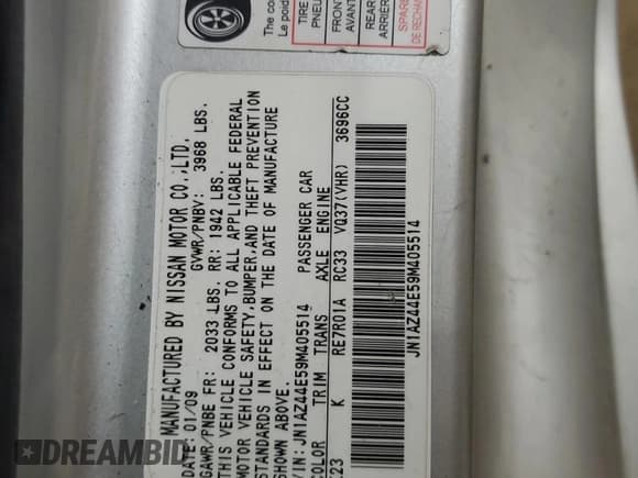 ✅ 2009 Nissan 370Z Touring • VIN: JN1AZ44E59M405514 • Лот: 70064235. Опубликован ранее на Copart с пробегом 198 510 миль. Бесплатный доступ к архиву аукционных продаж из США и подробный отчёт об истории автомобиля на DreamBid. Изображение 12.