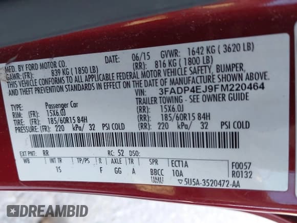 ✅ 2015 Ford Fiesta SE • VIN: 3FADP4EJ9FM220464 • Lot: 43608068. Wystawiony na IAAI z przebiegiem 91 726 mil. Bezpłatny archiwum sprzedaży aukcyjnych z USA i szczegółowy raport historii pojazdu na DreamBid. Zdjęcie 9.