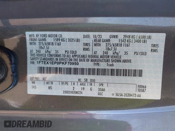 ✅ 2023 Ford F-150 XL • VIN: 1FTEX1EP0PKF70950 • Lot: 43059599. Listed on IAAI with 44,726 mi. Free auction sales archive from the USA and detailed vehicle history report at DreamBid. Image 9.