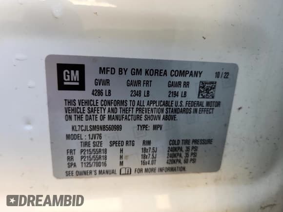 ✅ 2022 Chevrolet Trax LT • VIN: KL7CJLSM9NB560989 • Lot: 81088835. Listed on Copart with 64,218 mi. Free auction sales archive from the USA and detailed vehicle history report at DreamBid. Image 14.