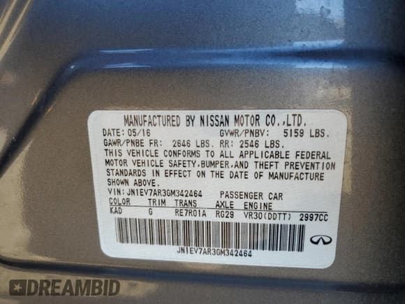 ✅ 2016 Infiniti Q50 Premium • VIN: JN1EV7AR3GM342464 • Лот: 86768725. Опубликован ранее на Copart с пробегом 78 973 миль. Бесплатный доступ к архиву аукционных продаж из США и подробный отчёт об истории автомобиля на DreamBid. Изображение 12.