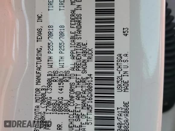 ✅ 2016 Toyota Tundra SR • VIN: 5TFTW5F16GX009134 • Lot: 64721185. Wystawiony na Copart z przebiegiem 123 375 mil. Bezpłatny archiwum sprzedaży aukcyjnych z USA i szczegółowy raport historii pojazdu na DreamBid. Zdjęcie 13.