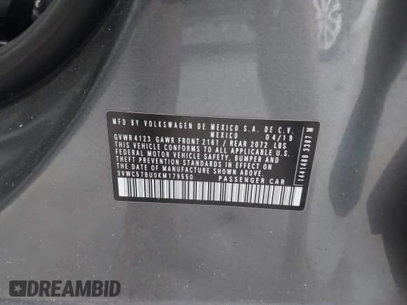 ✅ 2019 Volkswagen Jetta S • VIN: 3VWC57BU0KM179550 • Lot: 43662485. Listed on IAAI with 67,523 mi. Free auction sales archive from the USA and detailed vehicle history report at DreamBid. Image 9.