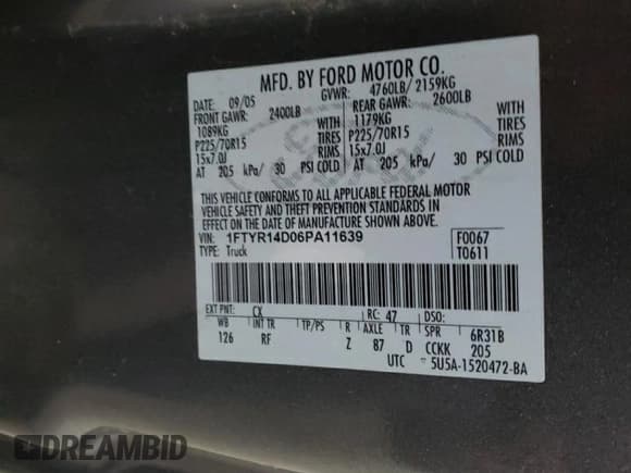 ✅ 2006 Ford Ranger XL • VIN: 1FTYR14D06PA11639 • Lot: 79920184. Wystawiony na Copart z przebiegiem 177 146 mil. Bezpłatny archiwum sprzedaży aukcyjnych z USA i szczegółowy raport historii pojazdu na DreamBid. Zdjęcie 12.