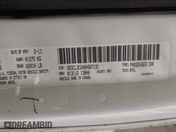 2011 Dodge Charger Rallye с VIN 2B3CL3CG4BH507191, выставлен на аукционе IAAI как лот 41150882 с пробегом 193 276 миль миль и . История ставок и продаж доступна на DreamBid. Изображение 9.