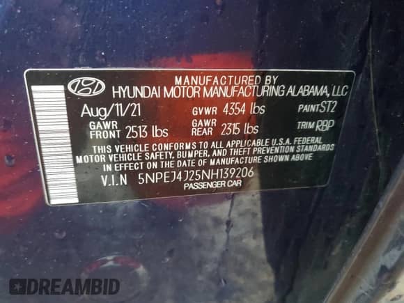 2022 Hyundai Sonata Sport с VIN 5NPEJ4J25NH139206, выставлен на аукционе Copart как лот 81559924 с пробегом 48 331 миль миль и Списание • Salvage title. История ставок и продаж доступна на DreamBid. Изображение 12.