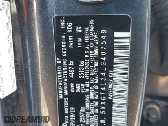 ✅ 2020 Kia Optima S • VIN: 5XXGT4L34LG407549 • Lot: 89740995. Listed on Copart with 93,208 mi. Free auction sales archive from the USA and detailed vehicle history report at DreamBid. Image 13.