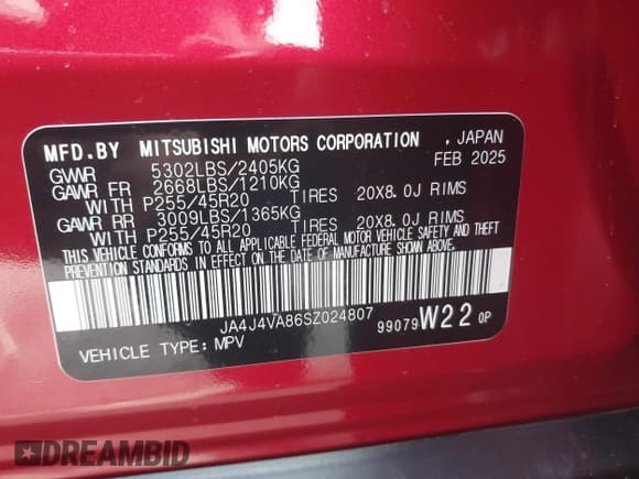 ✅ 2025 Mitsubishi Outlander SE • VIN: JA4J4VA86SZ024807 • Lot: 43065573. Listed on IAAI with 189 mi. Free auction sales archive from the USA and detailed vehicle history report at DreamBid. Image 9.