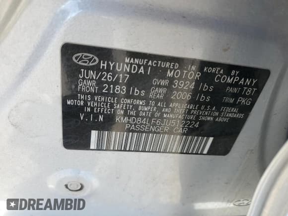 ✅ 2018 Hyundai Elantra Value Edition • VIN: KMHD84LF6JU512224 • Lot: 49732075. Listed on Copart with 120,344 mi. Free auction sales archive from the USA and detailed vehicle history report at DreamBid. Image 13.