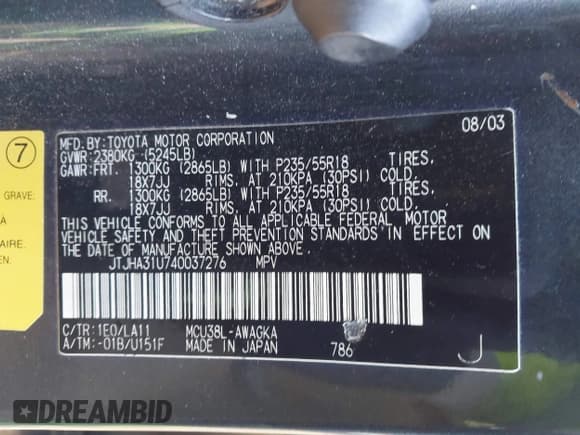 ✅ 2004 Lexus RX 330 • VIN: JTJHA31U740037276 • Lot: 43857192. Listed on IAAI with 190,497 mi. Free auction sales archive from the USA and detailed vehicle history report at DreamBid. Image 9.