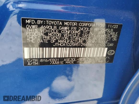 2024 Lexus IS 300 с VIN JTHCA1D25R5129474, выставлен на аукционе Copart как лот 60910385 с пробегом 36 071 миль миль и Списание • Salvage title. История ставок и продаж доступна на DreamBid. Изображение 13.