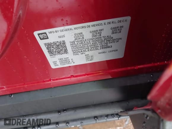 ✅ 2025 Chevrolet Equinox FWD RS • VIN: 3GNAXLEG1SL289863 • Lot: 43559819. Listed on IAAI with 4,670 mi. Free auction sales archive from the USA and detailed vehicle history report at DreamBid. Image 9.