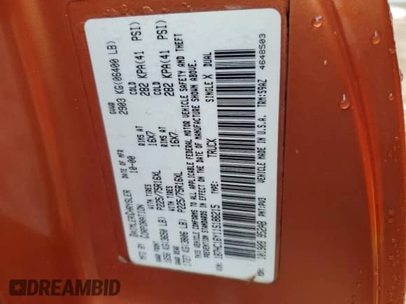 2001 Dodge 1500 с VIN 1B7HC16Y11S186215, выставлен на аукционе Copart как лот 83892014 с пробегом Не указан миль и Списание • Salvage title. История ставок и продаж доступна на DreamBid. Изображение 12.