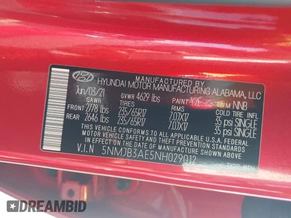 2022 Hyundai Tucson SEL with VIN 5NMJB3AE5NH029012, listed as a IAAI auction lot 43400701 with 26,852 mi miles and . Bid and sale history available at DreamBid. Image 9.