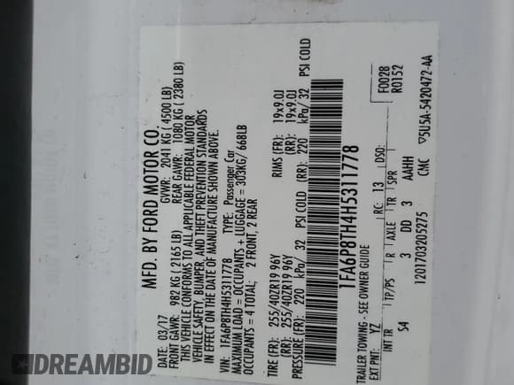 ✅ 2017 Ford Mustang EcoBoost Premium • VIN: 1FA6P8TH4H5311778 • Lot: 87293625. Listed on Copart with 109,431 mi. Free auction sales archive from the USA and detailed vehicle history report at DreamBid. Image 13.