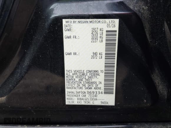 ✅ 2016 Nissan Altima S • VIN: 1N4AL3AP3GN369334 • Lot: 43860079. Listed on IAAI with 124,892 mi. Free auction sales archive from the USA and detailed vehicle history report at DreamBid. Image 9.