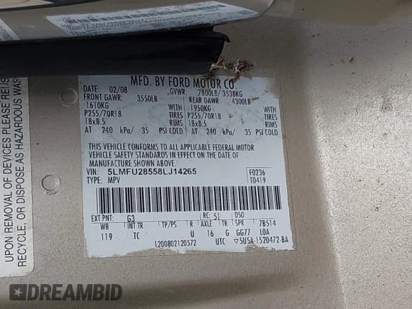 ✅ 2008 Lincoln Navigator • VIN: 5LMFU28558LJ14265 • Лот: 42722426. Опубликован ранее на IAAI с пробегом 199 825 миль. Бесплатный доступ к архиву аукционных продаж из США и подробный отчёт об истории автомобиля на DreamBid. Изображение 9.