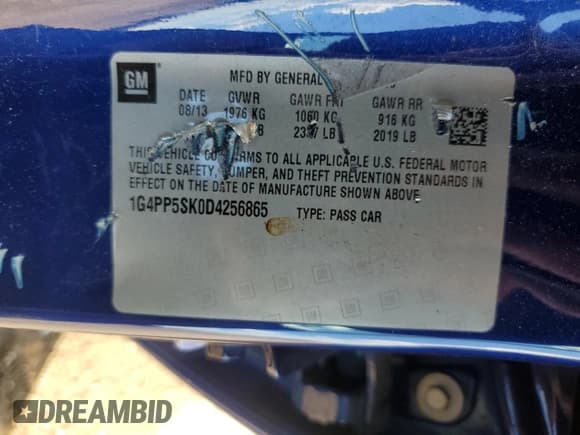 ✅ 2013 Buick Verano • VIN: 1G4PP5SK0D4256865 • Лот: 69792325. Опубликован ранее на Copart с пробегом 260 272 миль. Бесплатный доступ к архиву аукционных продаж из США и подробный отчёт об истории автомобиля на DreamBid. Изображение 12.