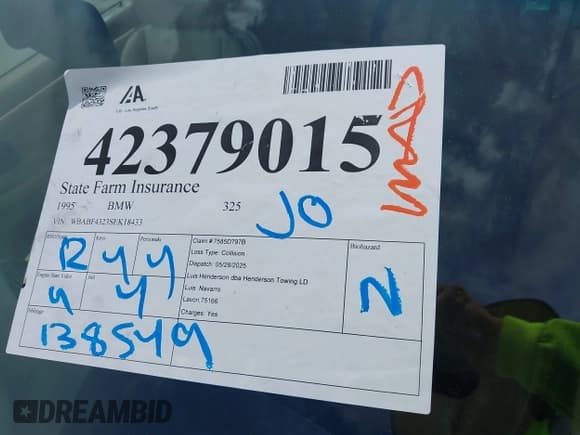 ✅ 1995 BMW 3 Series • VIN: WBABF4323SEK18433 • Lot: 42379015. Listed on IAAI with 138,549 mi. Free auction sales archive from the USA and detailed vehicle history report at DreamBid. Image 18.