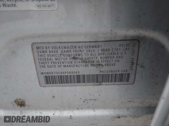 ✅ 2006 Volkswagen Passat 2.0T • VIN: WVWEK73C66P068043 • Lot: 42228196. Listed on IAAI with 92,191 mi. Free auction sales archive from the USA and detailed vehicle history report at DreamBid. Image 9.