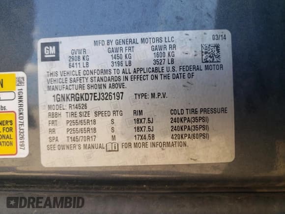 ✅ 2014 Chevrolet Traverse LT • VIN: 1GNKRGKD7EJ326197 • Lot: 69016015. Wystawiony na Copart z przebiegiem 91 525 mil. Bezpłatny archiwum sprzedaży aukcyjnych z USA i szczegółowy raport historii pojazdu na DreamBid. Zdjęcie 13.