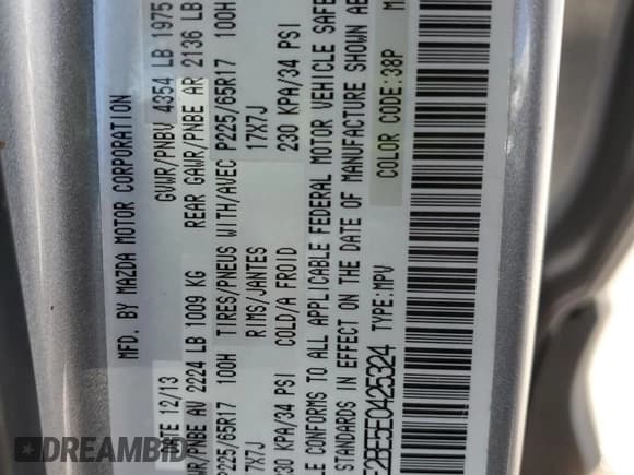 ✅ 2014 Mazda CX-5 Sport • VIN: JM3KE2BE5E0425324 • Лот: 69742435. Опубликован ранее на Copart с пробегом 108 288 миль. Бесплатный доступ к архиву аукционных продаж из США и подробный отчёт об истории автомобиля на DreamBid. Изображение 13.