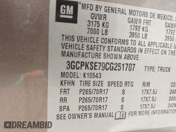 ✅ 2012 Chevrolet Silverado 1500 LT • VIN: 3GCPKSE79CG251707 • Lot: 43340563. Listed on IAAI with 116,371 mi. Free auction sales archive from the USA and detailed vehicle history report at DreamBid. Image 9.
