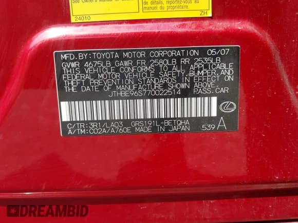 ✅ 2007 Lexus GS 350 • VIN: JTHBE96S770022514 • Lot: 42706159. Wystawiony na IAAI z przebiegiem 204 954 mil. Bezpłatny archiwum sprzedaży aukcyjnych z USA i szczegółowy raport historii pojazdu na DreamBid. Zdjęcie 9.