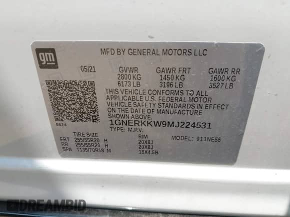 2021 Chevrolet Traverse Premier z VIN 1GNERKKW9MJ224531, wystawiony jako IAAI lot #42418665 z przebiegiem 49 188 mil mil oraz . Historia ofert i sprzedaży dostępna na DreamBid. Obrazek 9.