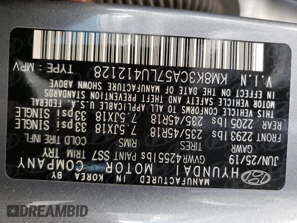 ✅ 2020 Hyundai Kona Limited • VIN: KM8K3CA57LU412128 • Лот: 49233614. Опубликован ранее на Copart с пробегом 33 557 миль. Бесплатный доступ к архиву аукционных продаж из США и подробный отчёт об истории автомобиля на DreamBid. Изображение 12.